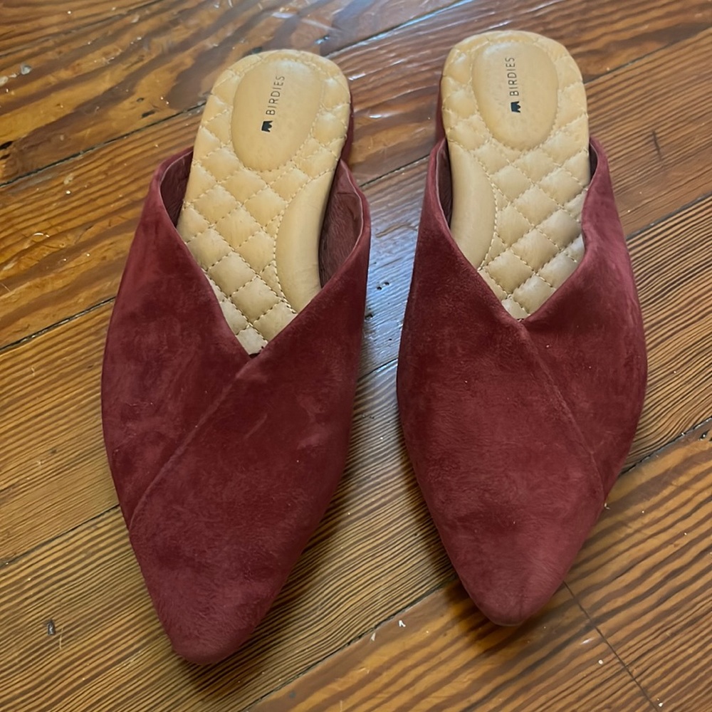 Birdies, suede burgundy mules